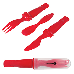 KP6641-LUNCH MATE CUTLERY SET-Red/Clear