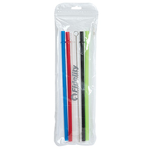 KP8552-OZONE 9” REUSABLE STRAWS WITH BRUSH-Clear/White